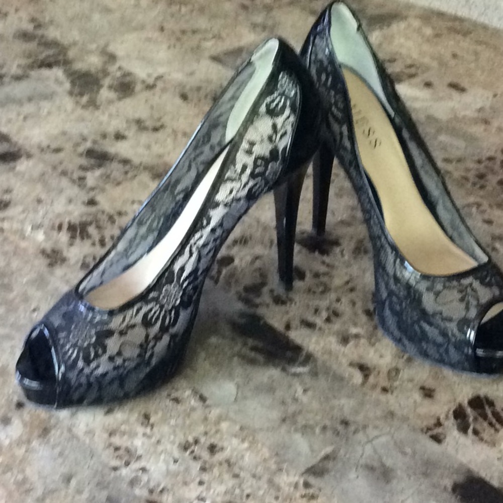 Guess 5” lace platform heel.